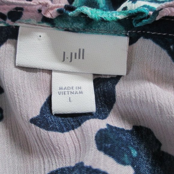 J. Jill Pink Floral Rayon Long Bell Sleeve Tie Neck Top Size L - Picture 2 of 12